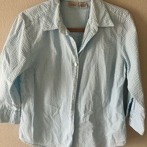 L.L. Bean Light Blue Striped Seersucker Button Down Shirt Vintage Cotton Size M
